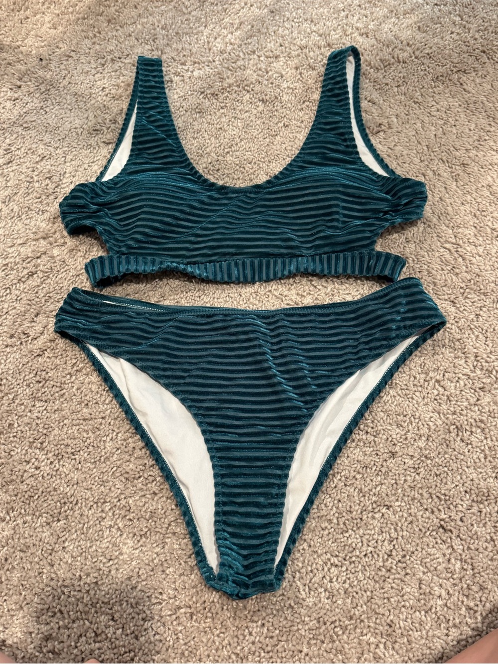 Cupshe Teal Ribbed Velvet Bikini Set